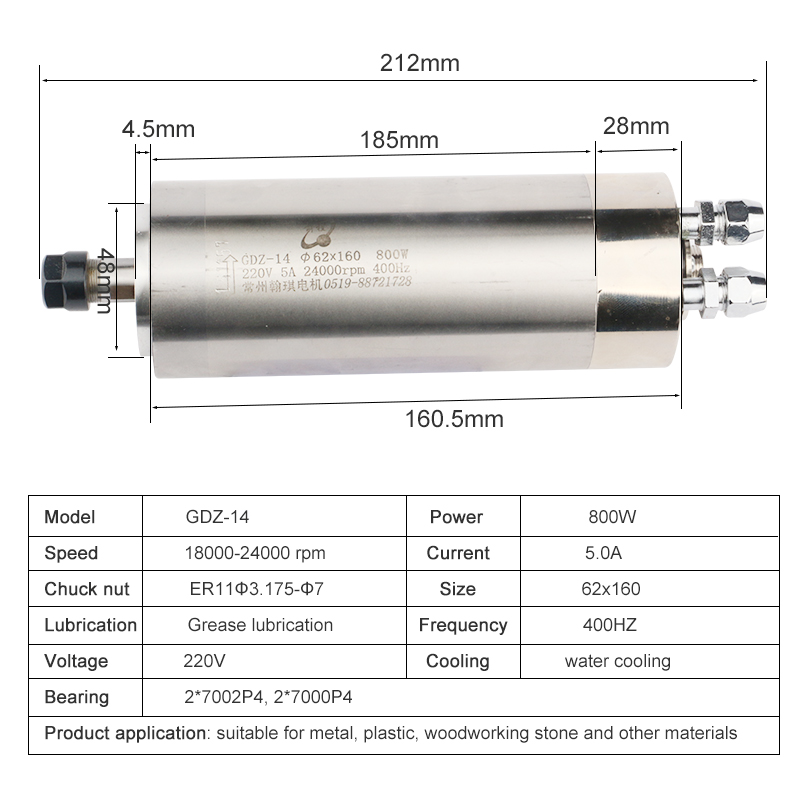Hqd 220v 800w Metal Spindle 62 - đánh giá và giá Water Cooled Spindle