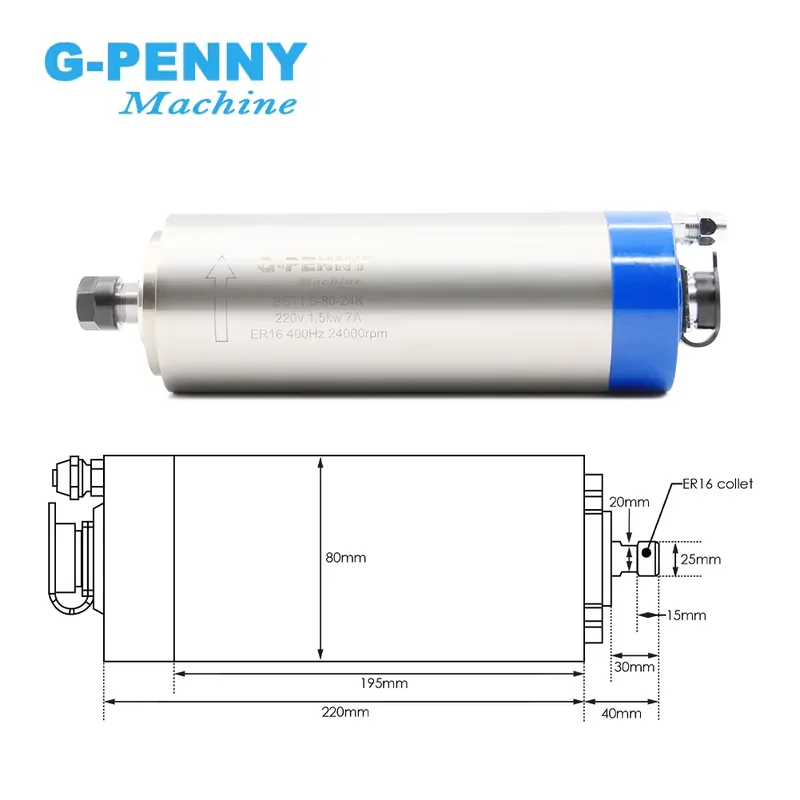 Gpenny 1.5kw ER16 D80mm Water  - đánh giá và giá Spindle Motor